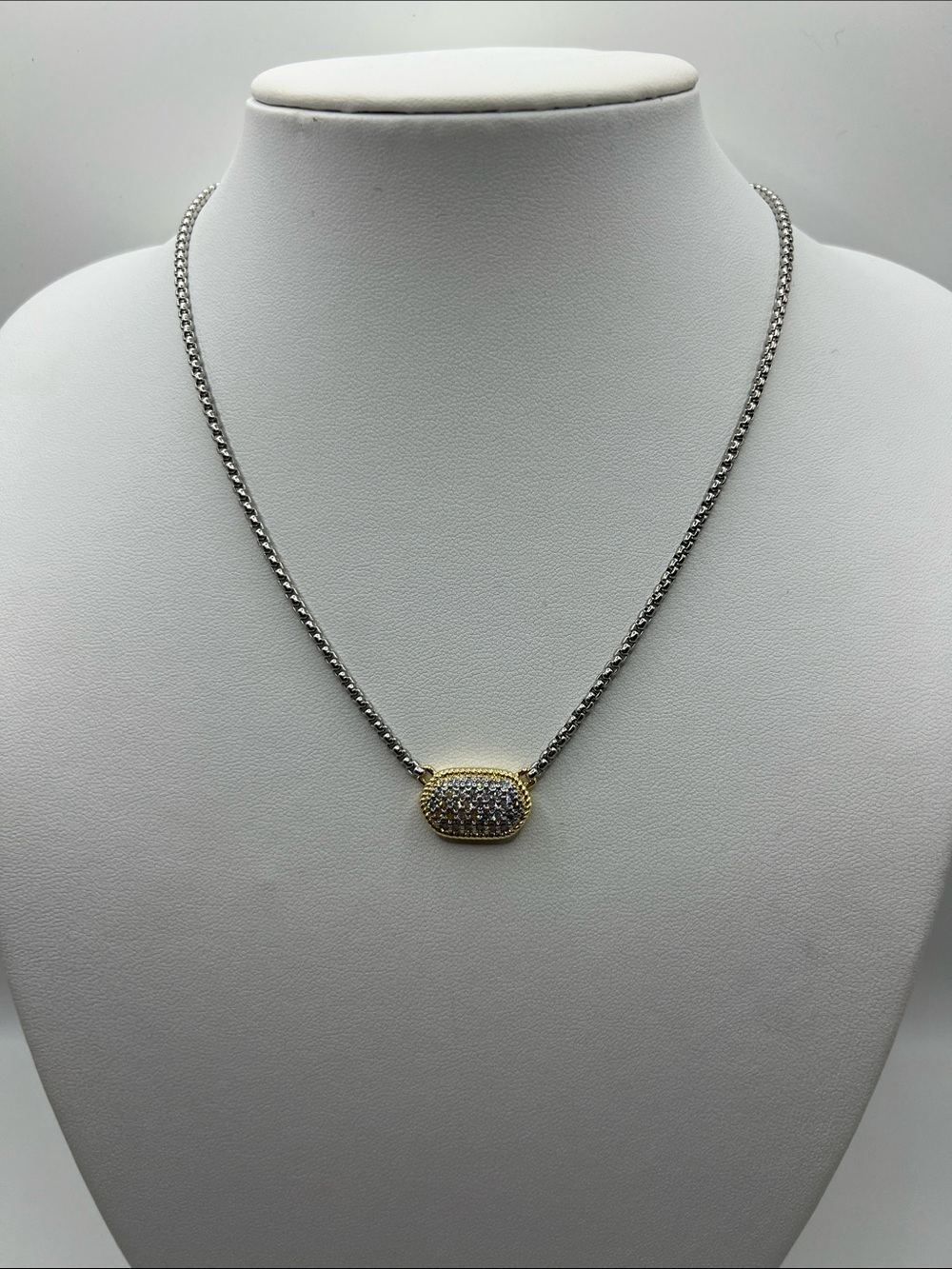 261. Silver Plated Chain with Pave Crystals and 18k Gold Accent Necklace 16”-19”